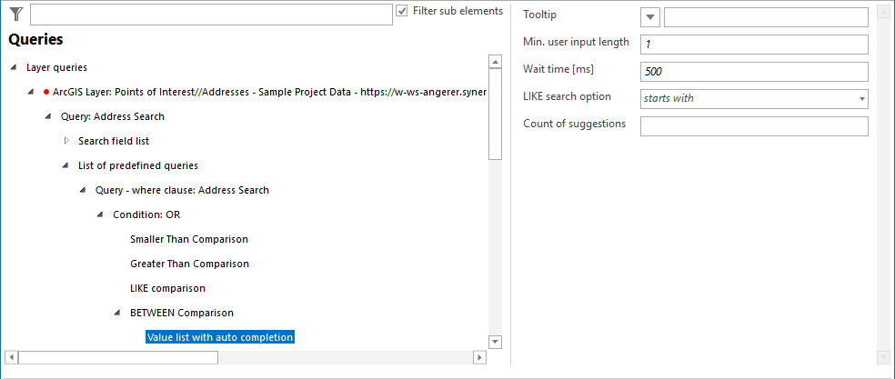 Value list with auto complete configuration