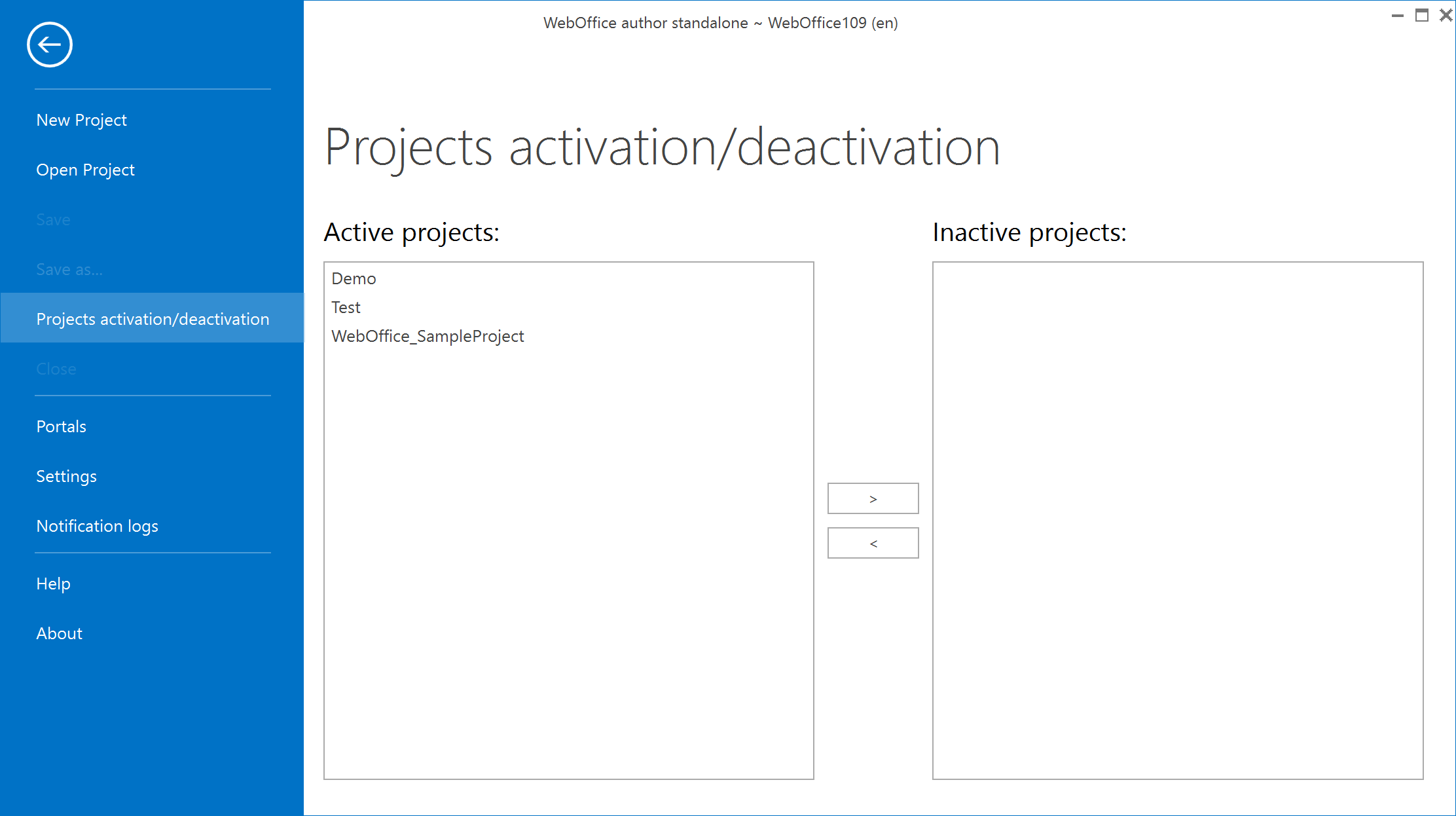 Projects activation/deactivation