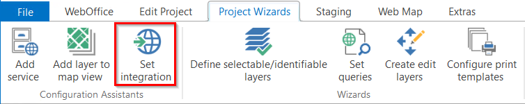 "Set integration"- configuration assistant in the menu of the WebOffice author standalone