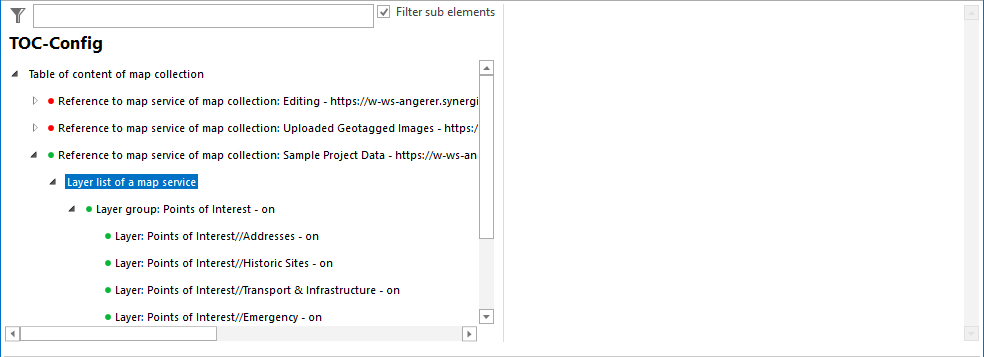 Layer list of a map service configuration
