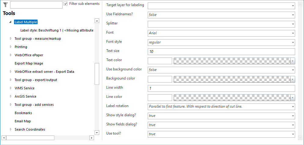 Multifieature free labeling tool configuration