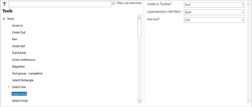 Select Area tool configuration
