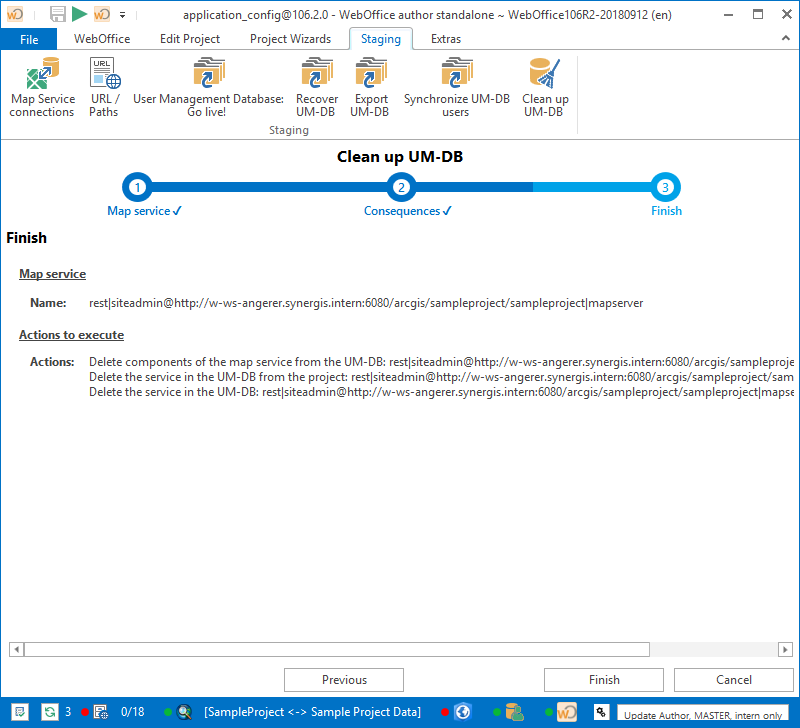 Summary of the wizard for the action Remove map service completely from User management" Summary of the wizard for the action Remove map service completely from User management"