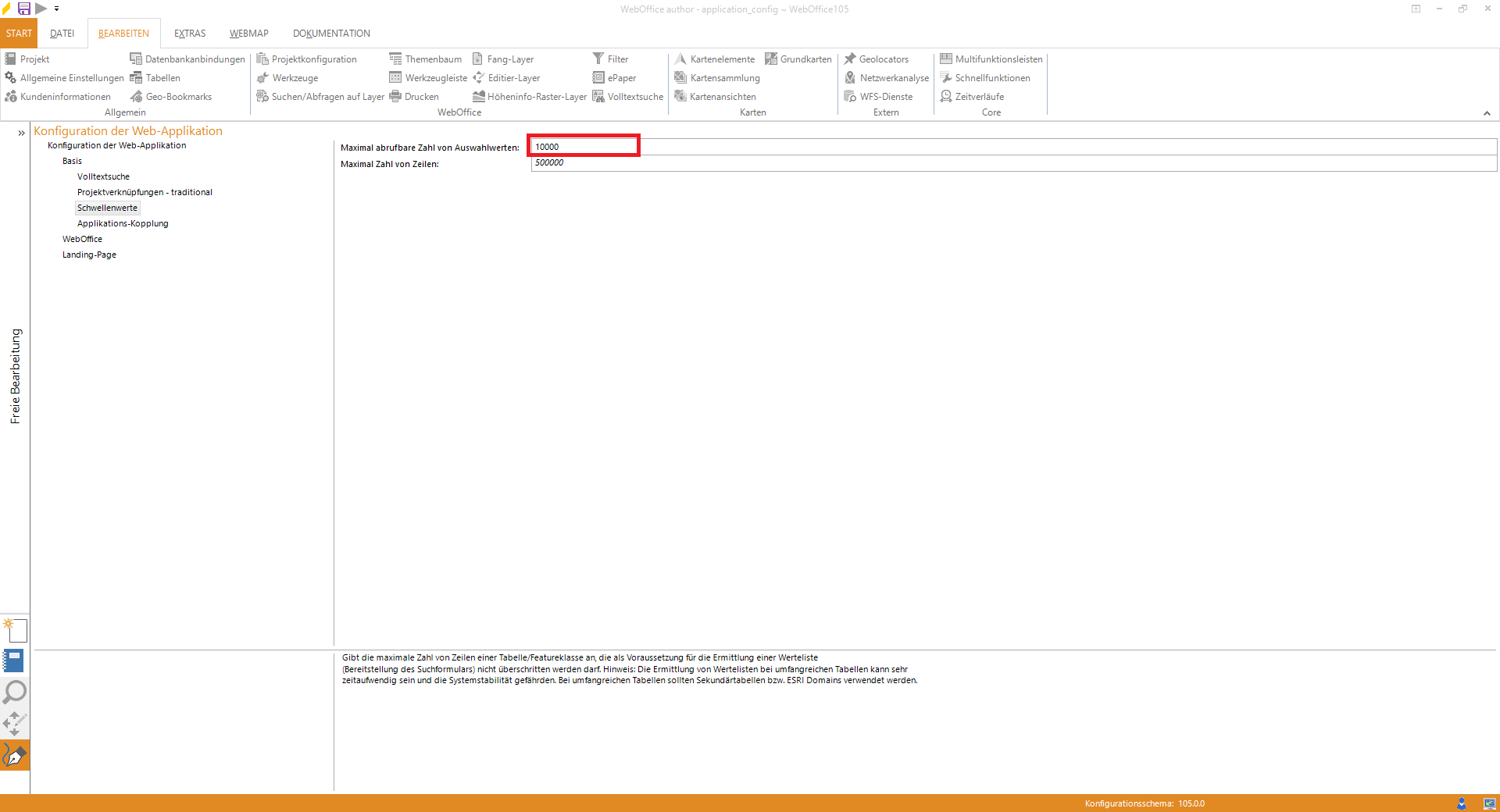 Einstellungen in der Anwendungskonfiguration unter "Schwellenwerte" Einstellungen in der Anwendungskonfiguration unter "Schwellenwerte"