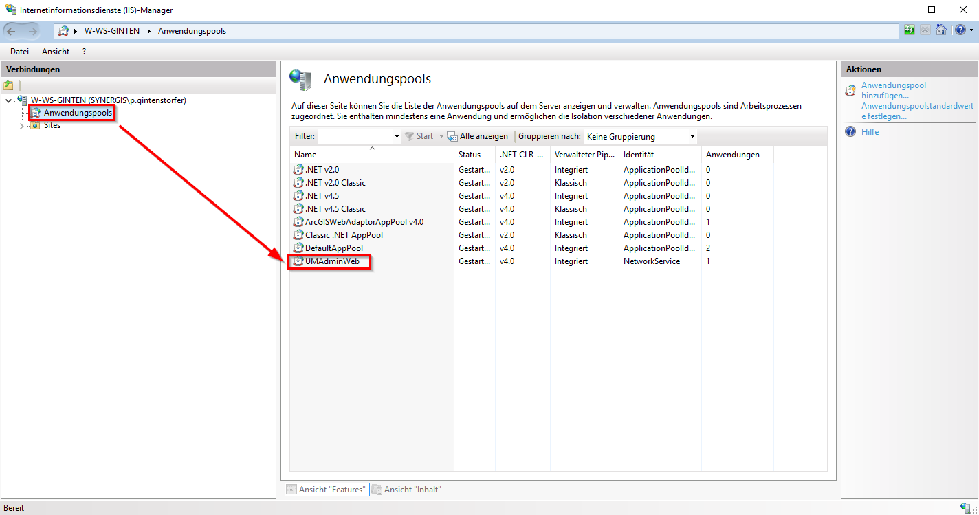 Erstellen eines neuen Anwendungspools im IIS Erstellen eines neuen Anwendungspools im IIS