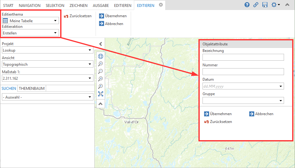 Fenster zur Editieraktion "Create" Fenster zur Editieraktion "Create"