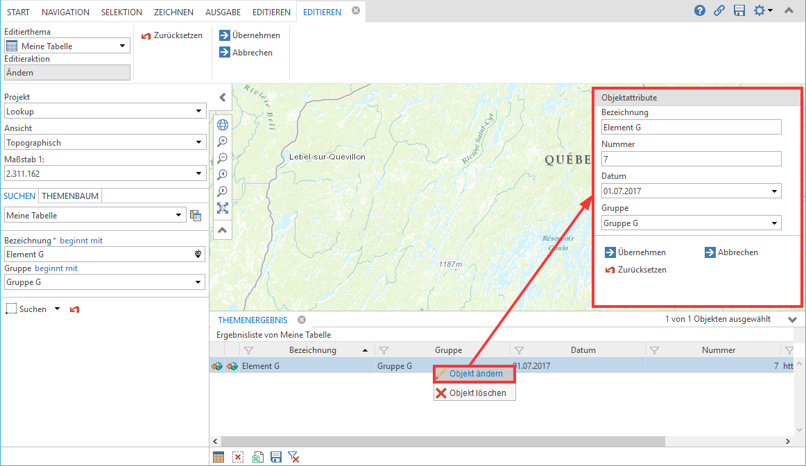 Fenster zur Editieraktion "Edit" Fenster zur Editieraktion "Edit"