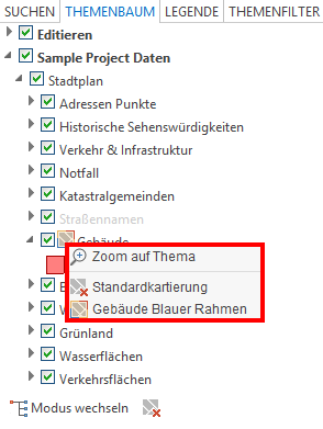Kontextmenü zur "Einfachen thematischen Kartierung" im Themenbaum Kontextmenü zur "Einfachen thematischen Kartierung" im Themenbaum