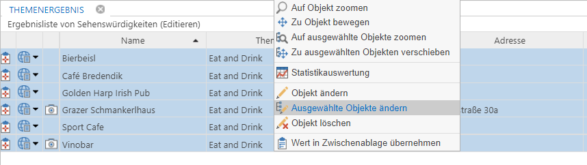 Objekte aus dem Suchergebnis an das Editierwerkzeug übergeben (Editieren/Löschen) Objekte aus dem Suchergebnis an das Editierwerkzeug übergeben (Editieren/Löschen)