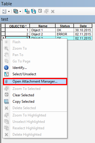 Anlagen Manager via Attribut-Tabelle Anlagen Manager via Attribut-Tabelle