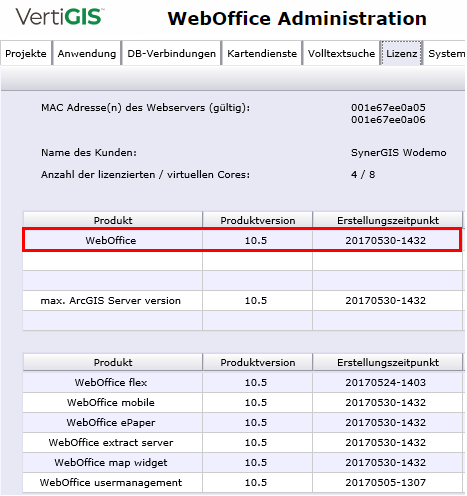 WebOffice 10.9 R2 SP1 Produktversion - Erstellungszeitpunkt in SynAdmin WebOffice 10.9 R2 SP1 Produktversion - Erstellungszeitpunkt in SynAdmin
