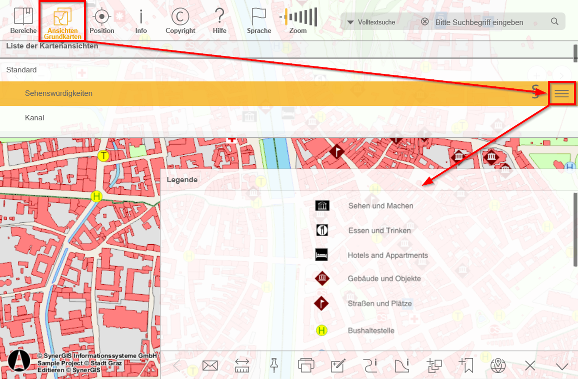 Legende über der unteren Werkzeugleiste - großes Display Legende über der unteren Werkzeugleiste - großes Display