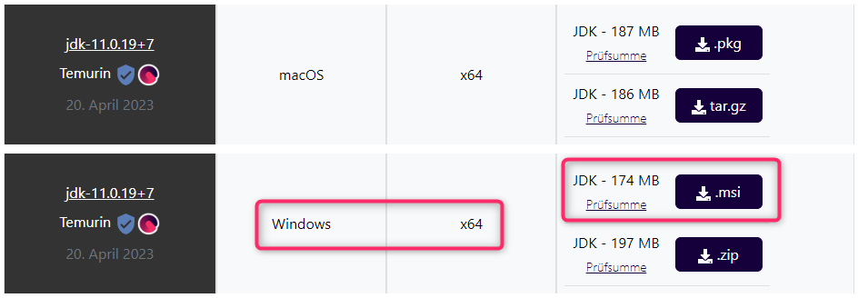 Download der aktuellen Version von Java 11 OpenJDK Temurin von Adoptium Download der aktuellen Version von Java 11 OpenJDK Temurin von Adoptium