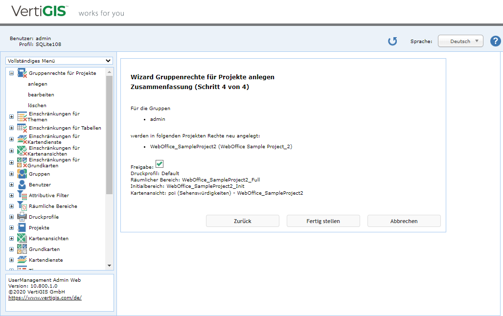 Gruppenrechte für Projekte anlegen - Schritt 4 Zusammenfassung Gruppenrechte für Projekte anlegen - Schritt 4 Zusammenfassung