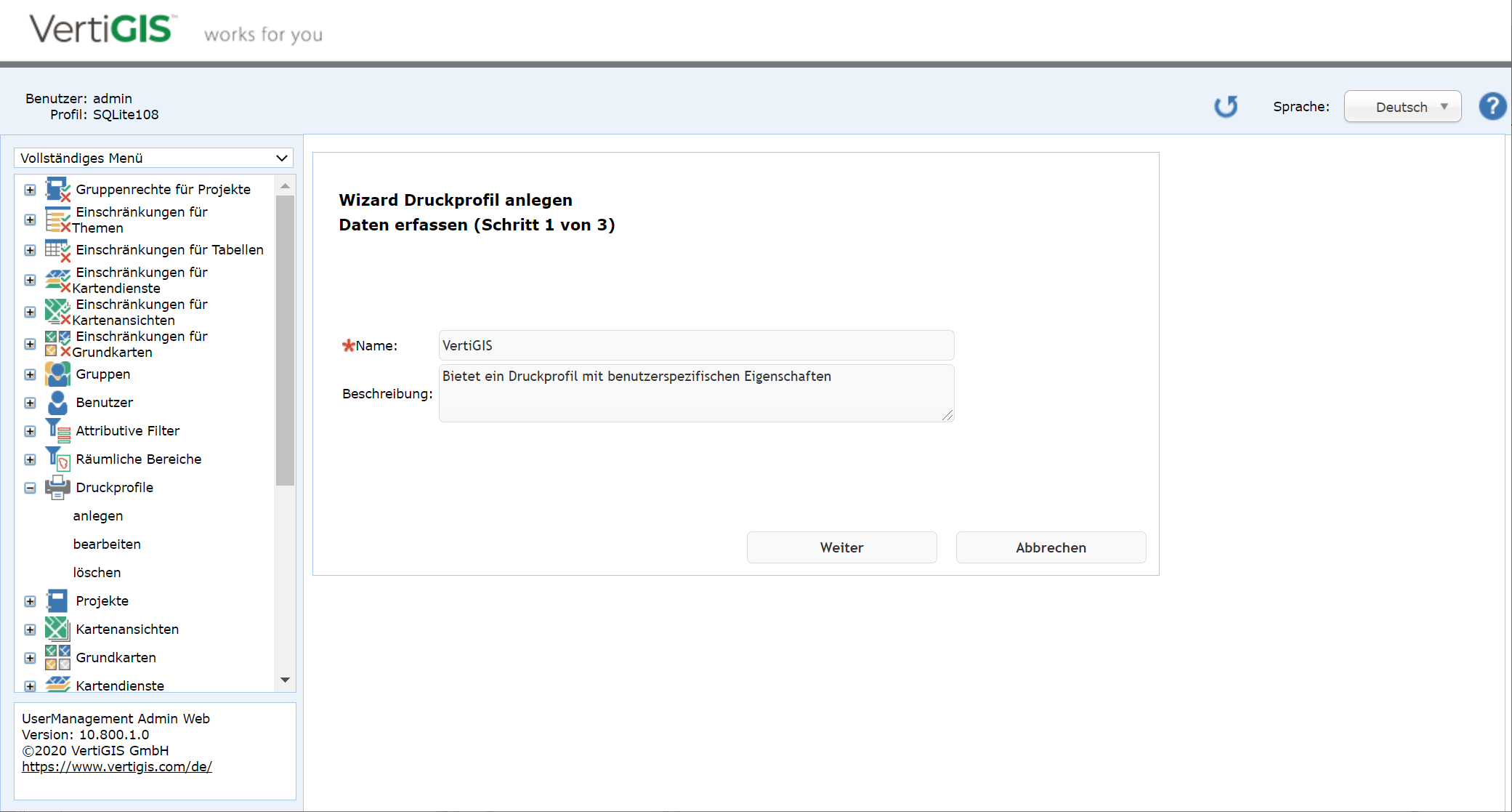 Druckprofil anlegen - Schritt 1 Druckprofil anlegen - Schritt 1