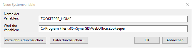 Systemvariable ZOOKEEPER_HOME Systemvariable ZOOKEEPER_HOME