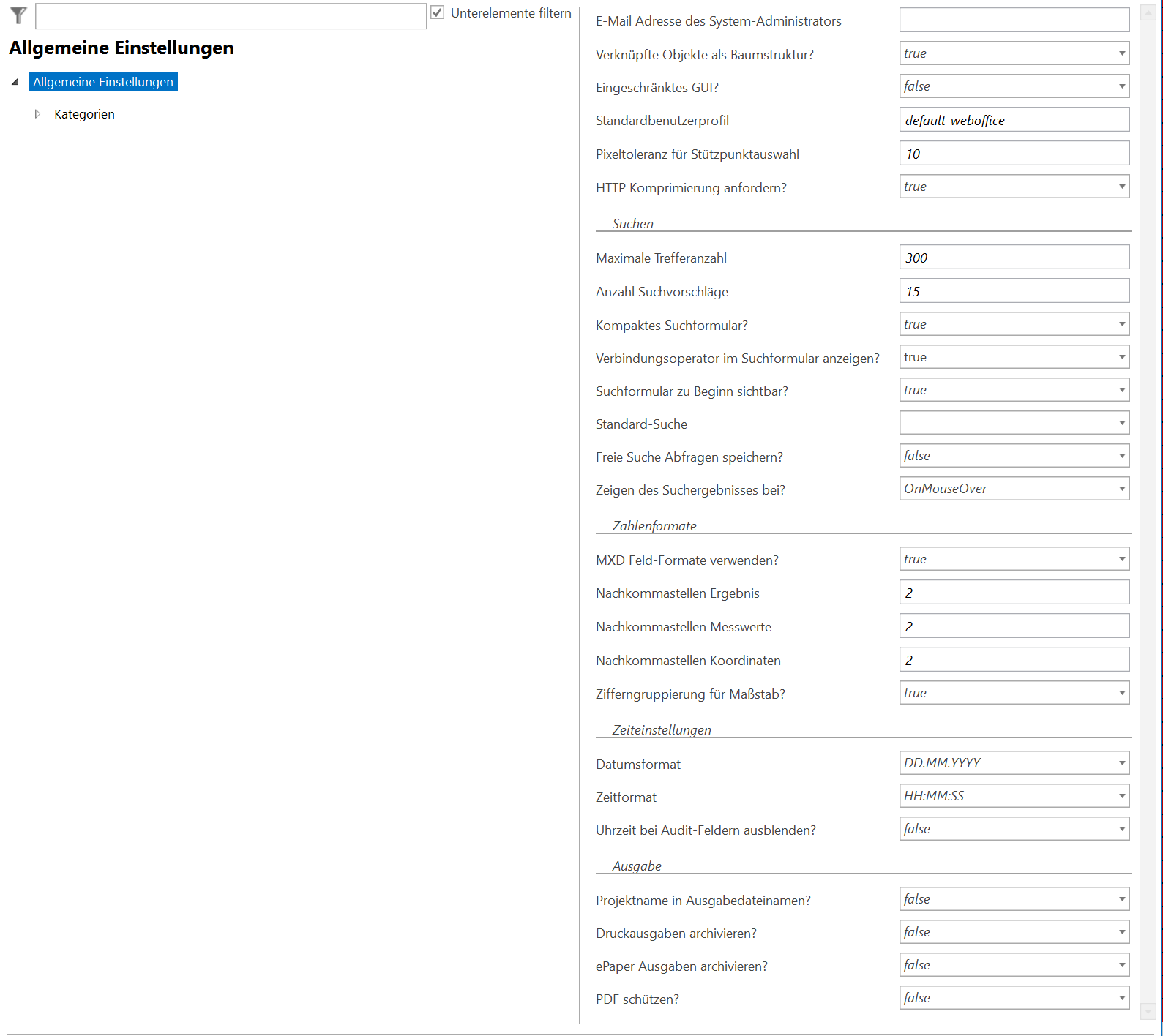 Allgemeine Einstellungen - Konfigurationsparameter Allgemeine Einstellungen - Konfigurationsparameter