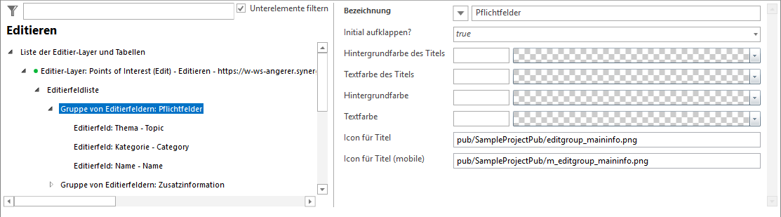 Gruppe von Editierfeldern - Konfiguration Gruppe von Editierfeldern - Konfiguration