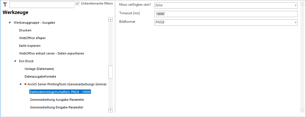 Konfiguration der Kartendiensteigenschaften Konfiguration der Kartendiensteigenschaften