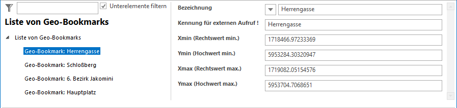 Geo-Bookmark Konfiguration Geo-Bookmark Konfiguration