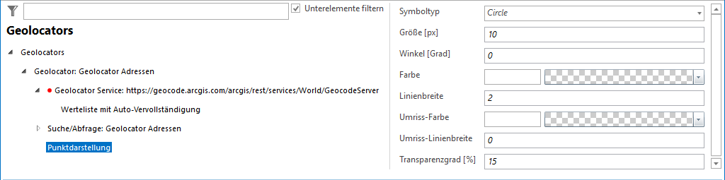 Geolocator Selektionsdarstellung - Konfigurationsparameter Geolocator Selektionsdarstellung - Konfigurationsparameter