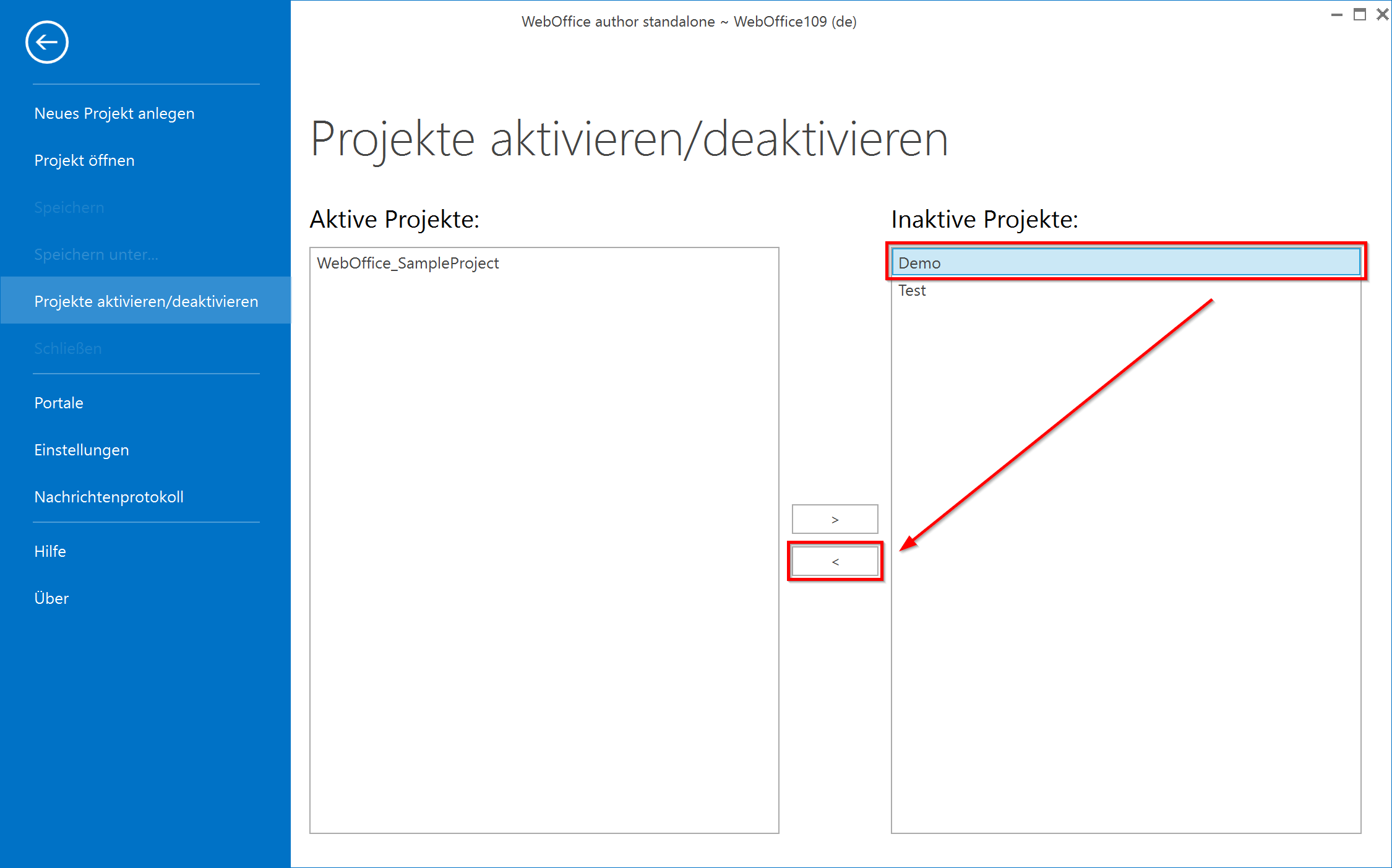 Inaktive Projekte aktivieren Inaktive Projekte aktivieren