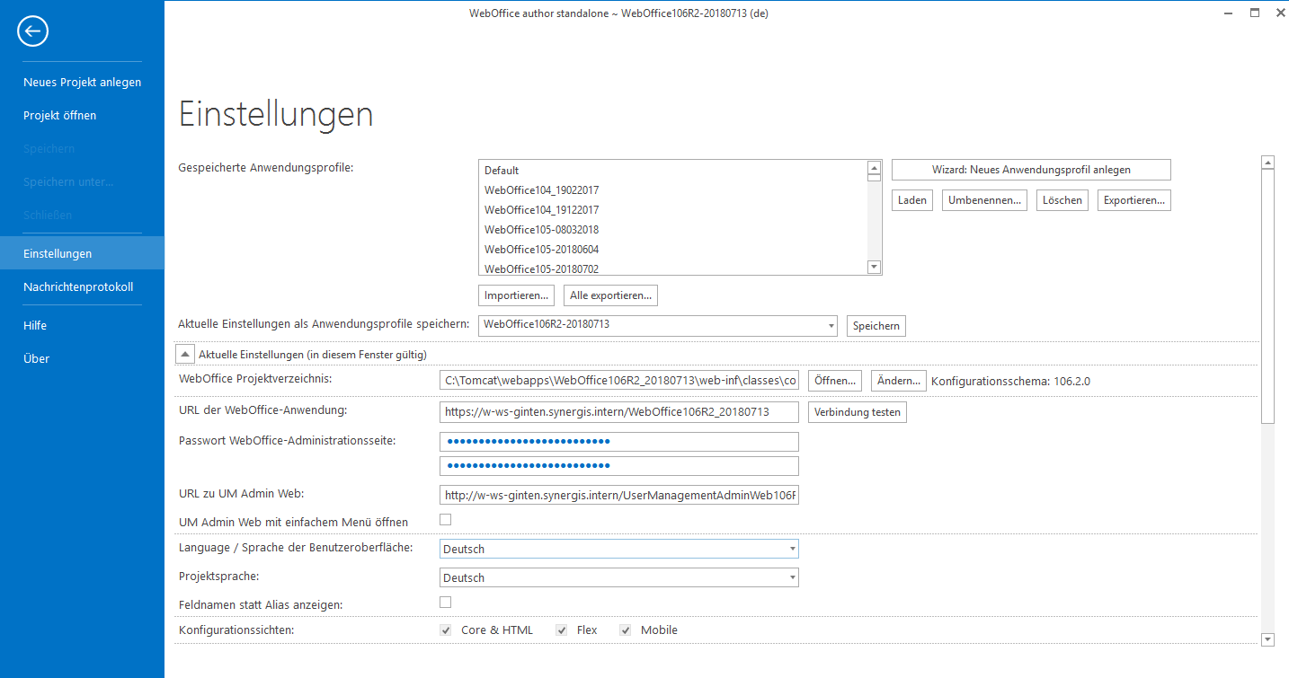 Einstellungen des WebOffice author standalone Einstellungen des WebOffice author standalone