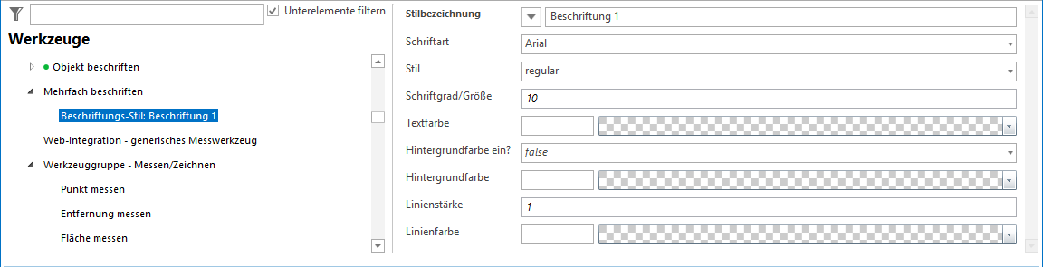 Beschriftungs-Stil beim Freien Beschriften mehrerer Objekte - Konfiguration Beschriftungs-Stil beim Freien Beschriften mehrerer Objekte - Konfiguration