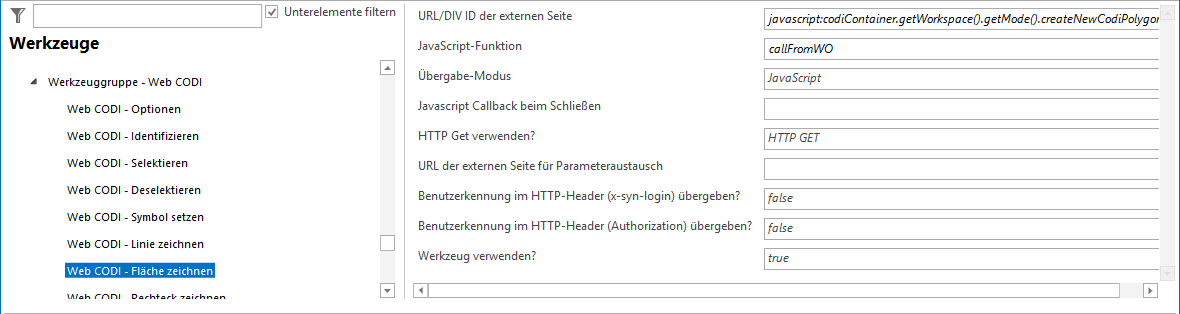 Konfiguration - Web CODI Fläche zeichnen Konfiguration - Web CODI Fläche zeichnen