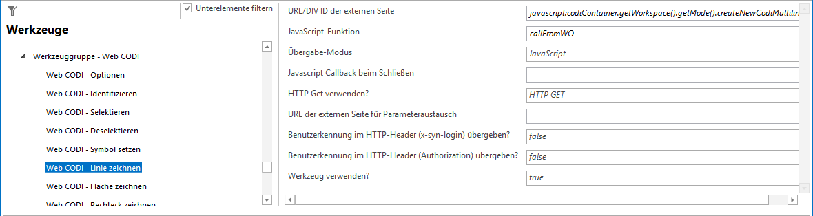 Konfiguration - Web CODI Linie zeichnen Konfiguration - Web CODI Linie zeichnen