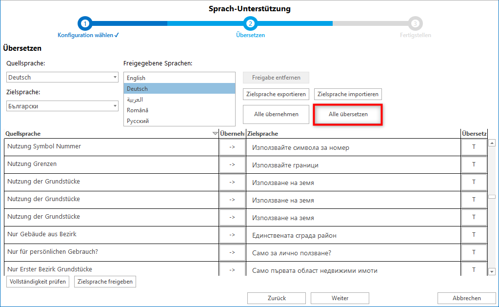Übersetzen aller Textinhalte Übersetzen aller Textinhalte