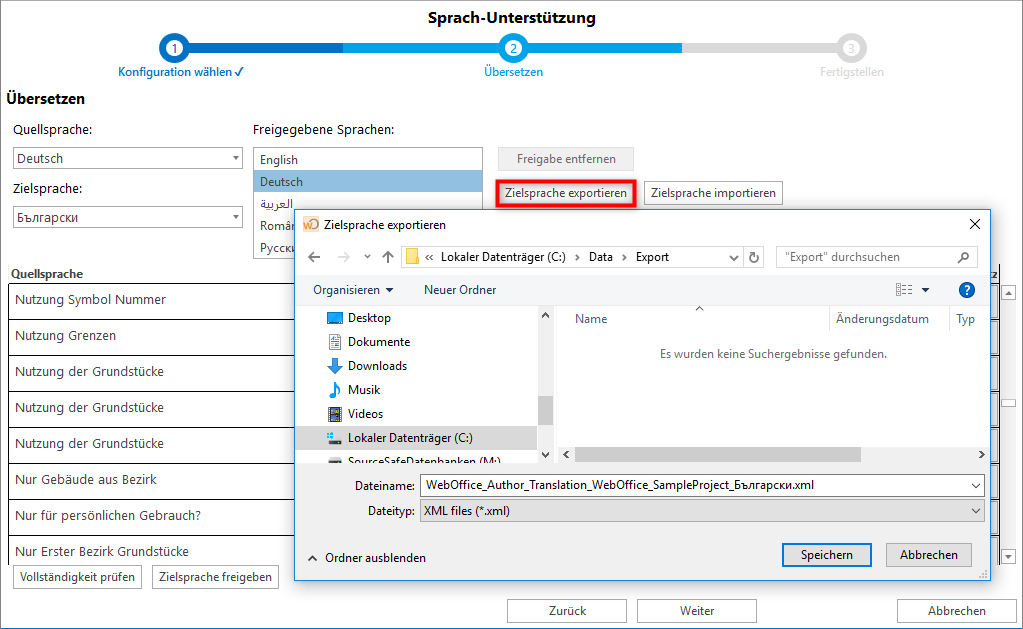 Zielsprache exportieren Zielsprache exportieren
