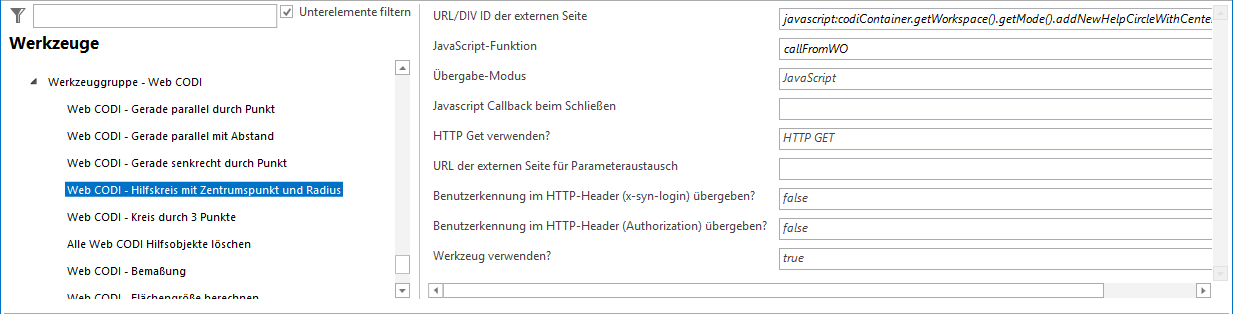 Konfiguration - Web CODI Hilfskreis mit Zentrumspunkt und Radius Konfiguration - Web CODI Hilfskreis mit Zentrumspunkt und Radius