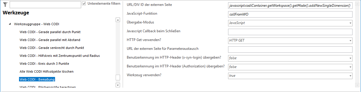 Konfiguration - Web CODI Bemaßung Konfiguration - Web CODI Bemaßung